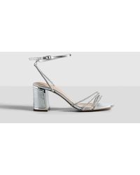 Boohoo - Metallic Embellished Low 2 Part Block Heel Sandals - Lyst
