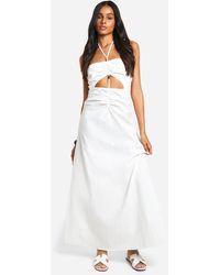 Boohoo - Tall Bead Detail Linen Look Maxi Dress - Lyst