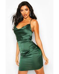 satin cowl front bodycon dress