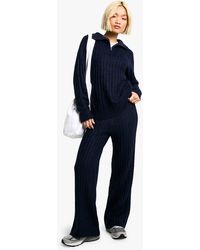 Boohoo - Conjunto De Pantalón Ancho Y Jersey Oversize De Punto Suave Y Canalé Grueso Con Cremallera En El Cuello - Lyst
