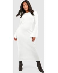 Boohoo - Plus Crew Neck Flare Sleeve Knitted Midaxi Dress - Lyst