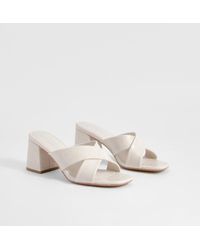 Boohoo - Wide Fit Crossover Croc Strap Block Heeled Mules - Lyst