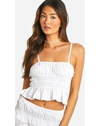 Boohoo - Cotton Poplin Ruched Strappy Top - Lyst