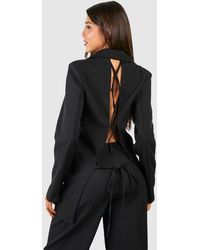 Boohoo - Lace Up Open Back Double Breasted Blazer - Lyst