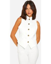 Boohoo - Super Stretch Mock Horn Button Fitted High Neck Waistcoat - Lyst