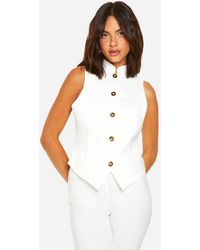 Boohoo - Super Stretch Mock Horn Button Fitted High Neck Waistcoat - Lyst