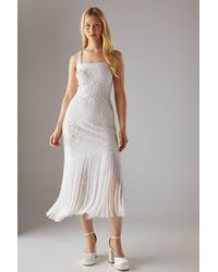 Warehouse - Hen Premium Hand Embellished Sequin Flower Fringe Hem Midi Dress - Lyst
