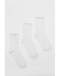 Boohoo 3 Pack Metallic Frill Ankle Socks - White
