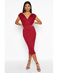 strappy wrap pleated bodycon midi dress
