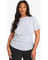 Boohoo - Plus Cotton Ruched Side Short Sleeve T-Shirt - Lyst