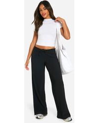 Boohoo - Rib Drawstring Waist Wide Leg Trouser - Lyst