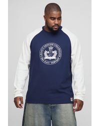 Boohoo - Plus Regular Fit Varsity Print Long Sleeve Waffle T-Shirt - Lyst
