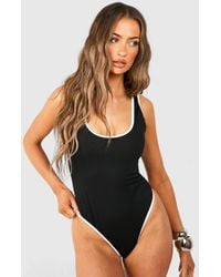 Boohoo - Contrast Binding Ribbed Scoop Bathing Suit - Lyst