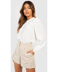 Boohoo - Blusa De Tela Y Manga Larga Con Volante En El Cuello - Lyst