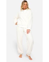Boohoo - Rib Fleece Half Zip And Jogger Lounge Set - Lyst
