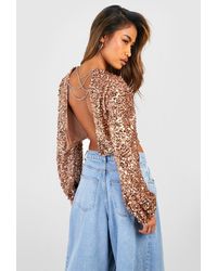 Boohoo - Sequin Chain Back Detail Long Sleeve Top - Lyst