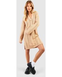 Boohoo - Polo Neck Cable Knitted Mini Dress - Lyst