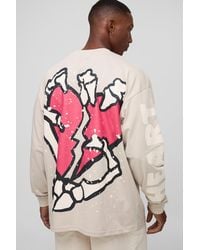 Boohoo - Stone Oversized Long Sleeve Heart T-Shirt - Lyst