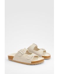 Boohoo - Wide Fit Studded Double Buckle Footbed Sliders - Lyst