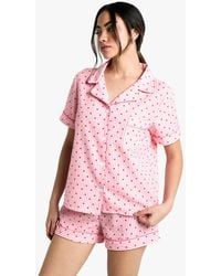 Boohoo - Heart Stripe Shirt & Short Pyjama Set - Lyst