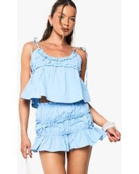 Boohoo - Cotton Poplin Tie Shoulder Cami Top - Lyst