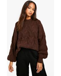 Boohoo - Fluffy Cable Knit Crew Neck Jumper - Lyst