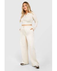Boohoo - Plus Double Zip Long Sleeve Rib Top And Straight Leg Jogger Set - Lyst