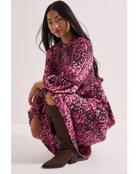 Dorothy Perkins - Animal Print Petite Shirred Bodice Frill Detail Midi Dress - Lyst