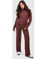Boohoo - Petite Wide Rib Roll Neck & Trouser Knitted Co-ord - Lyst
