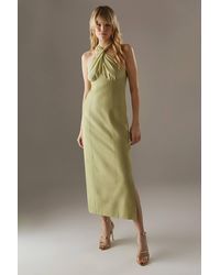 Warehouse - Cross Front Georgette And Marl Suiting Midi Dress - Lyst