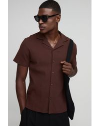 Boohoo - Camisa Regular De Sirsaca Fruncida Con Solapas - Lyst