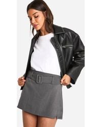 Boohoo - Wool Look Belted Mini Skirt - Lyst