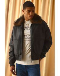 BoohooMAN - Oversized Boxy Fit Antique Pu Bomber With Faux Fur Collar - Lyst