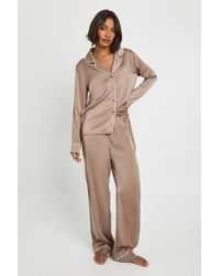Boohoo - Tall Satin Piping Detail Long Sleeve Shirt & Pants Pyjama Set - Lyst