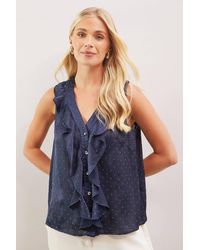 Wallis - Petite Hotfix Ruffle Sleeveless Blouse - Lyst