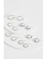 Boohoo - Silver 6 Pack Hoop Earrings - Lyst