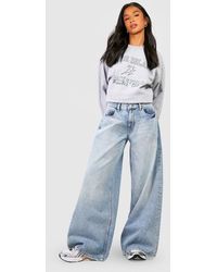 Boohoo - Petite Super Wide Leg Mid Rise Jeans - Lyst