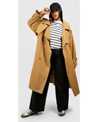 Boohoo - Oversized Belted Trench Coat - Lyst