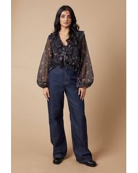 Oasis - Floral Metallic Chiffon Ruffle Blouse - Lyst