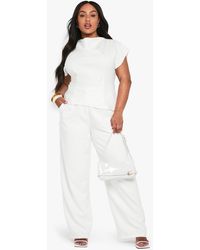 Boohoo - Plus Wide Leg Tailored Pants - Lyst
