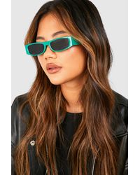 Boohoo - Rectangle Green Tinted Sunglasses - Lyst