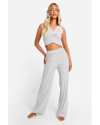 Boohoo - Stripe Lace Tank And Trouser Pyjama Set - Lyst