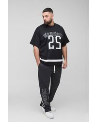 BoohooMAN - Chándal Plus De Tela Jersey Ajustada Con Refuerzo Y Camiseta Oversize Universitaria De Malla Con Estrellas - Lyst