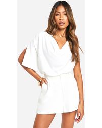 Boohoo - Hammered Cowl Neck Flared Sleeve Blouse - Lyst