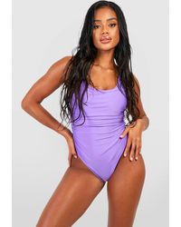 Boohoo - Ruched Scoop Tummy Control Bathing Suit - Lyst