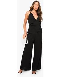Boohoo - Chiffon Wrap Top & Wide Leg Trouser Co-Ord - Lyst