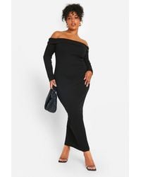 Boohoo - Plus Basic Rib Bardot Maxi Dress - Lyst
