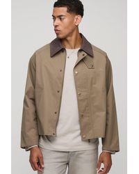 BoohooMAN - Cord Collar Embroidered Worker Jacket - Lyst