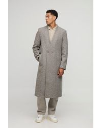 BoohooMAN - Oversized Longline Double Breasted Collarless Melton Overcoat - Lyst