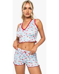 Boohoo - Contrast Trim Gingham Berry Print Tank & Shorts Pyjama Set - Lyst
